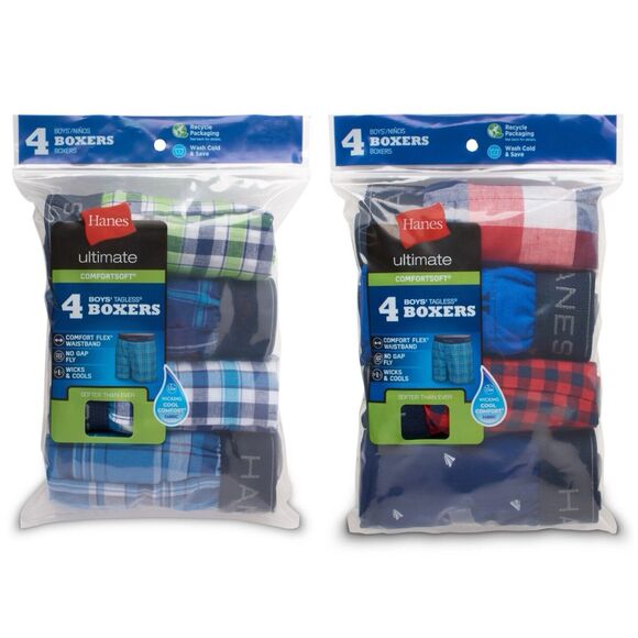 Lot Of 2 Hanes Ultimate Comfortsoft 4-Pack Plaid Tagless Woven Boxers Size XL 18 - Picture 1 of 8